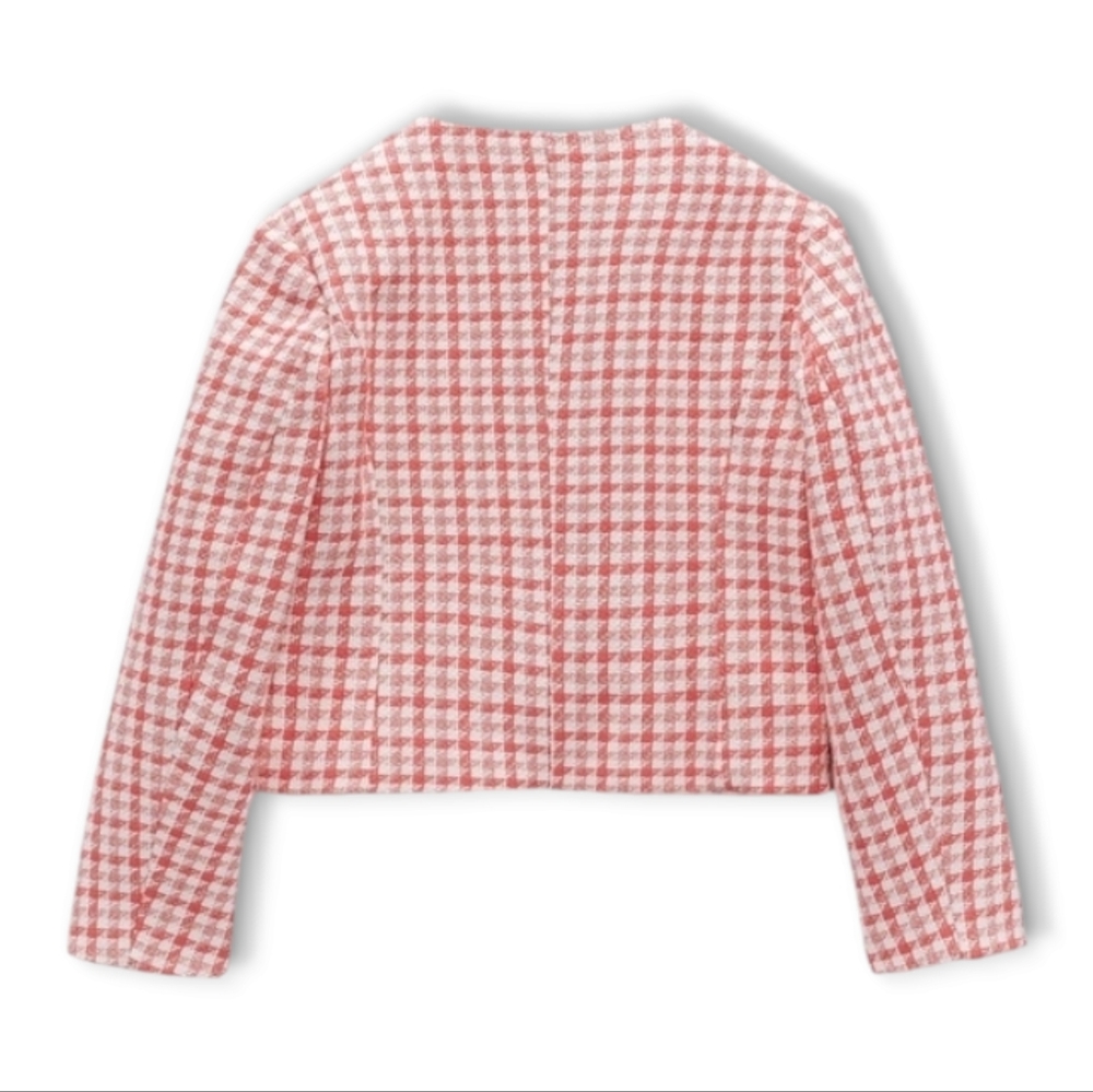 ZARA Houndstooth Tweed Crop Blazer - Picture 3 of 17